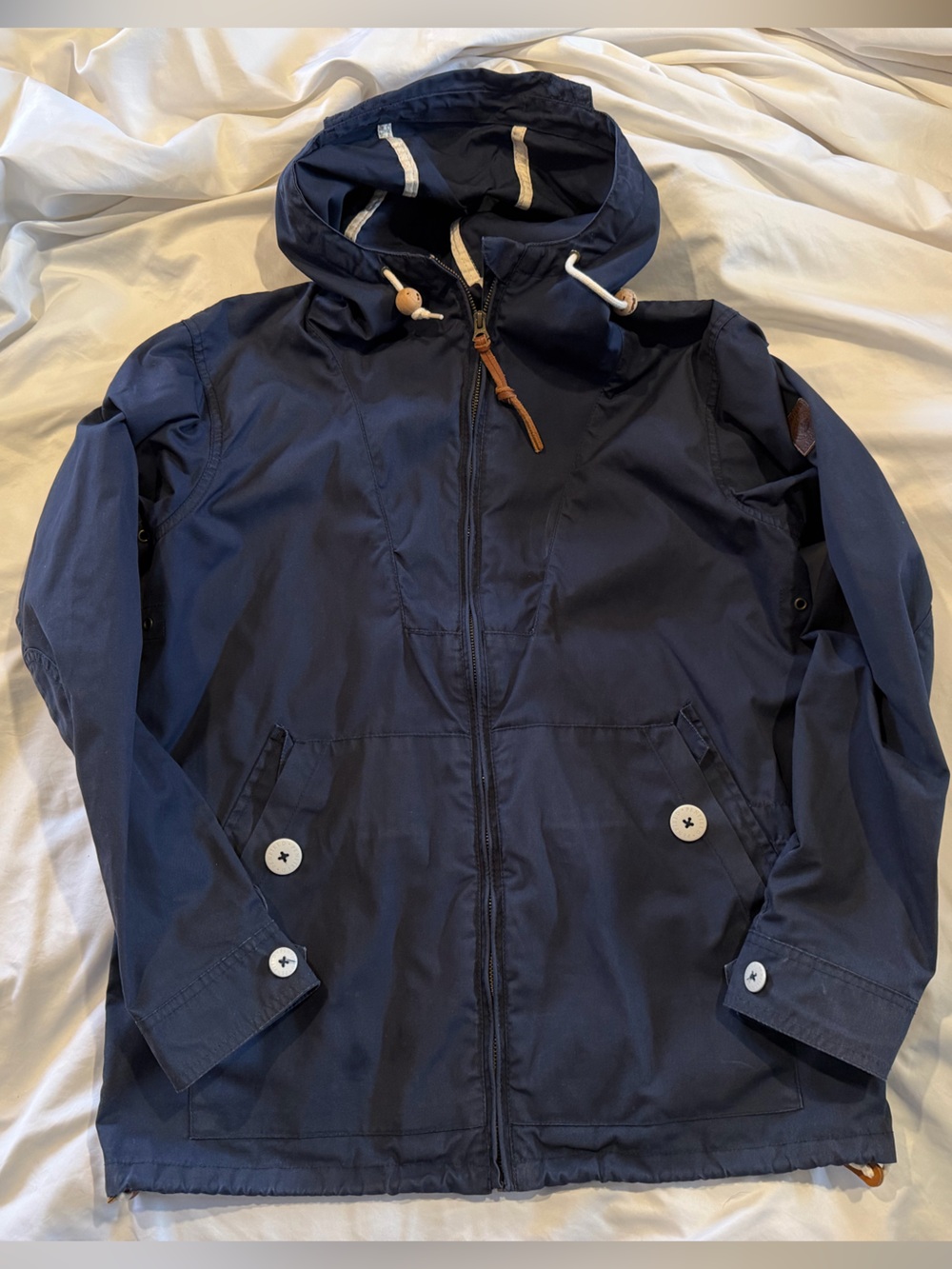 Penfield Navy Waxed Hudson Gibson Jacket with Cream Trim Small Hood